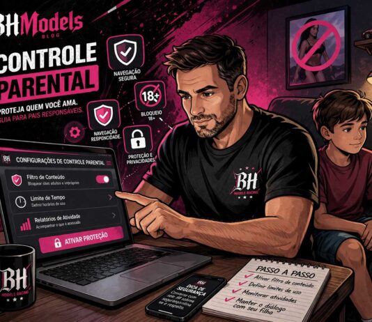 Pai configurando controle parental no celular para proteger filho